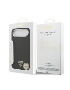 GUESS – Hard Case for iPhone 17 Air in Black Faux Leather with Glitter and MagSafe