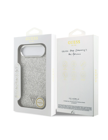Funda GUESS para iPhone 17 Air PU glitter con Magsafe (Plata)