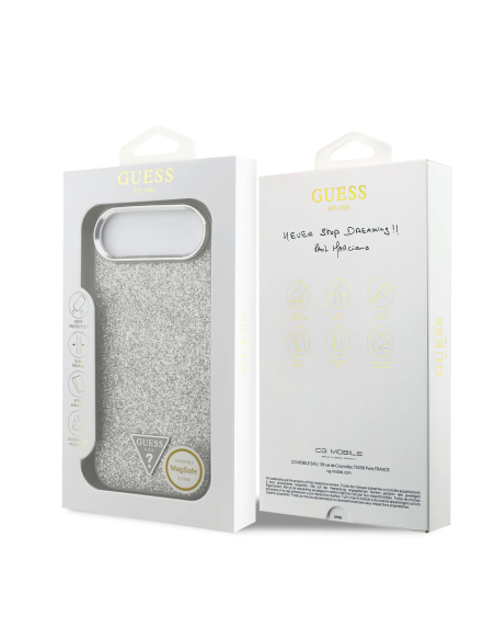 Funda GUESS para iPhone 17 Air PU glitter con Magsafe (Plata)