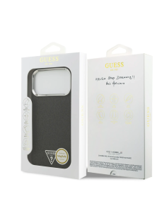 GUESS – Funda Rígida Premium para iPhone 17 Pro Max con MagSafe en Polipiel con Purpurina Negra