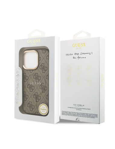 Funda Rígida GUESS iPhone 16 Pro MagSafe de Polipiel con Logo 4G Clásico en Marrón