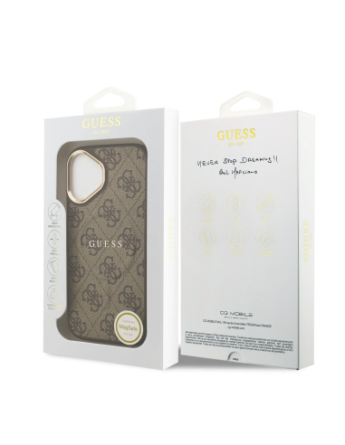 Funda Rígida GUESS iPhone 16 MagSafe de Polipiel con Logo 4G Clásico en Marrón
