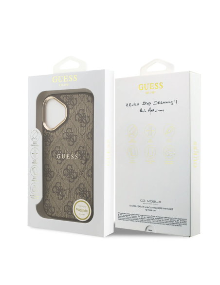 Funda Rígida GUESS iPhone 16 MagSafe de Polipiel con Logo 4G Clásico en Marrón