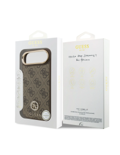 GUESS – Brown Faux Leather Hard Case for iPhone 17 Air with MagSafe and 4G Rhinestone Logo