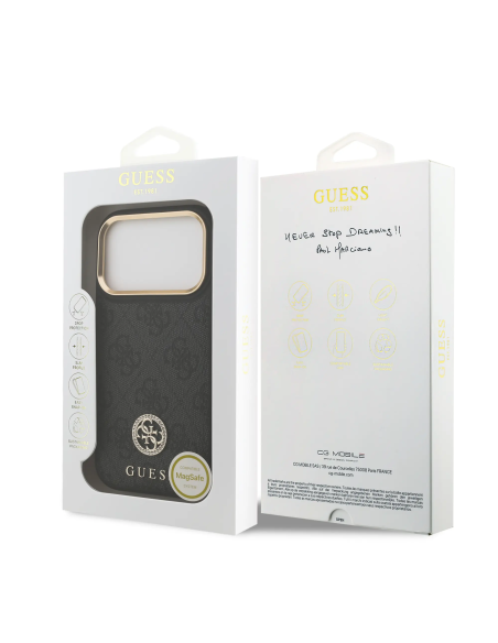 Funda GUESS para iPhone 17 Pro/18 Pro PU con Logo 4G strass (Negro)