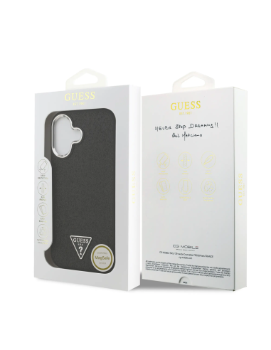GUESS – iPhone 17 Hard Case with MagSafe in Black Glitter Faux Leather