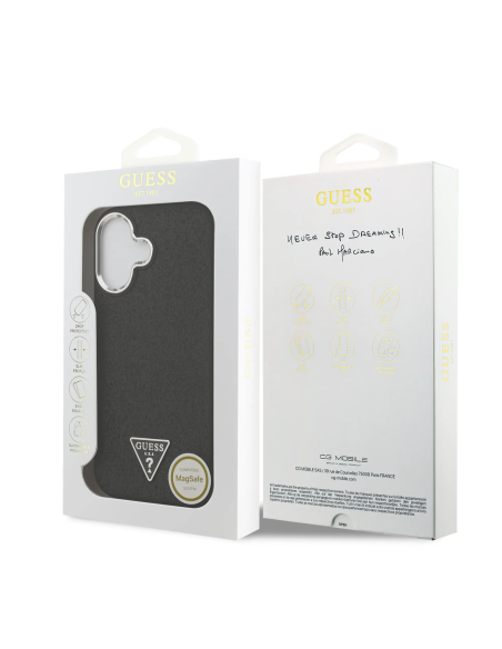 GUESS – Funda Rígida iPhone 17 con MagSafe en Polipiel Negra con Purpurina
