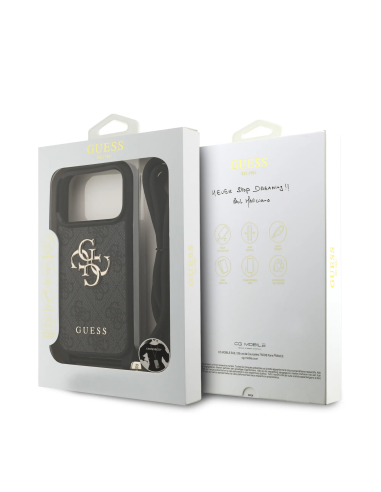 GUESS Case for iPhone 17 Pro with Lanyard, Leather Effect and 4G Logo (Black)