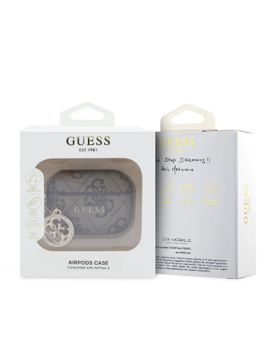 GUESS – Funda AirPods 3 Marrón Estampado Clásico con Logo 4G y Charm