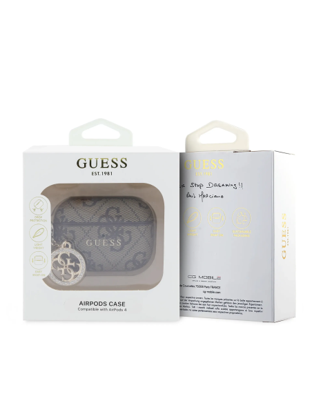 GUESS – Funda AirPods 3 Marrón Estampado Clásico con Logo 4G y Charm
