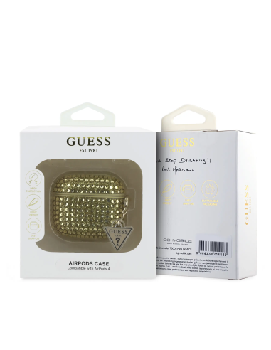 GUESS – Funda AirPods 4 de Piedras Brillantes Dorado con Charm