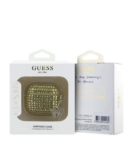 GUESS – Funda AirPods 4 de Piedras Brillantes Dorado con Charm