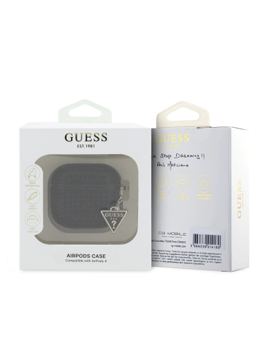 GUESS – Black AirPods 4 Case with Sparkling Stones and Charm