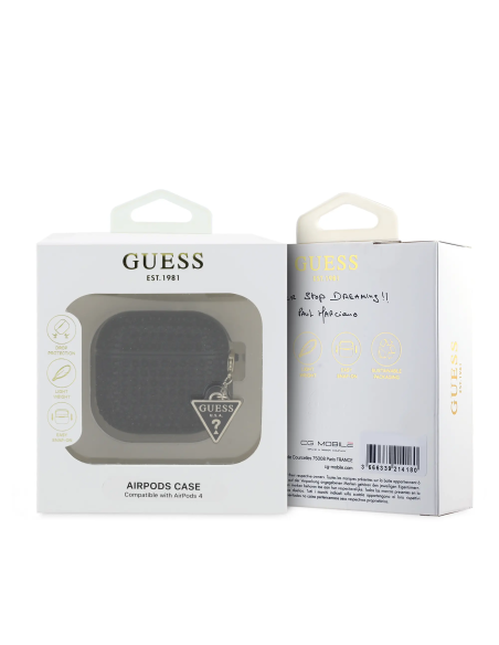 GUESS – Black AirPods 4 Case with Sparkling Stones and Charm