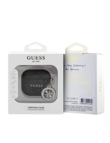 GUESS – Black Faux Leather AirPods 4 Case with 4G Logo and Charm