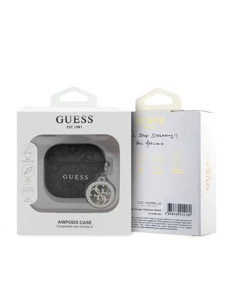 GUESS – Black Faux Leather AirPods 4 Case with 4G Logo and Charm