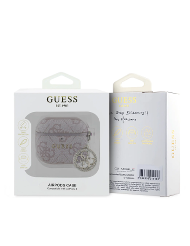 GUESS – Pink Faux Leather AirPods 4 Case with 4G Logo and Charm