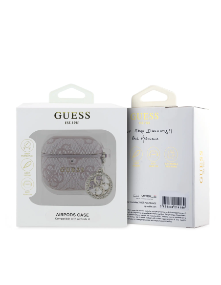 GUESS – Funda AirPods 4 de Polipiel Rosa con Logo 4G y Charm