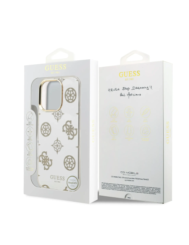 Funda GUESS iPhone 16 Pro Max TPU Magsafe Espejo Peonías con Brillos Dorado