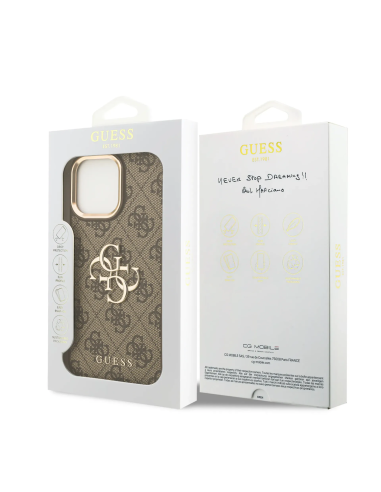 Funda GUESS iPhone 16 Pro Max Polipiel Marrón con Logo Clásico Dorado