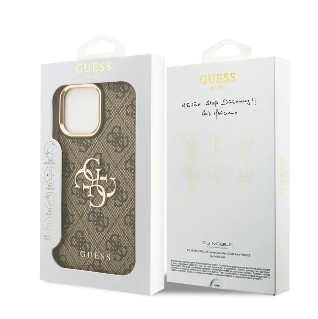 Funda GUESS para iPhone 16 Pro Max efecto piel y logotipo 4G (Marrón)