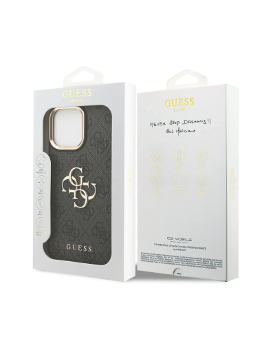 Funda GUESS iPhone 16 Pro Max Polipiel Negra con Logo Clásico Dorado