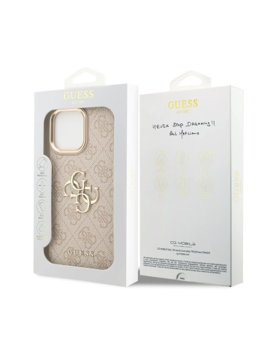 Funda GUESS iPhone 16 Pro Max Polipiel Rosa con Logo Clásico Dorado