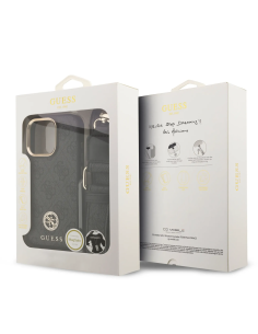 GUESS – Funda iPhone 16 Pro con MagSafe en Color Negro, Logo 4G de Strass y Correa Ancha
