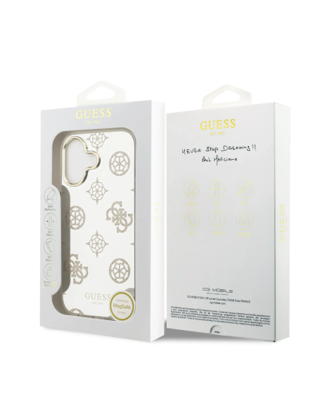 Funda GUESS iPhone 16 TPU Magsafe Espejo Peonías con Brillos Dorado
