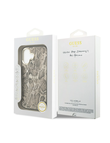 GUESS – Funda iPhone 17 (PC + TPU) con MagSafe y Estampado Pitón en Color Marrón