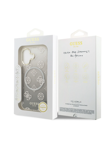 GUESS – Funda iPhone 17 (PC + TPU) con MagSafe Diseño Peonía con Brillos en Color Negro