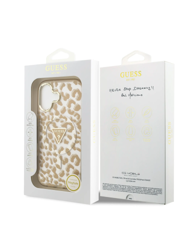 GUESS Case for iPhone 17 with MagSafe and Leopard Print (Camel)