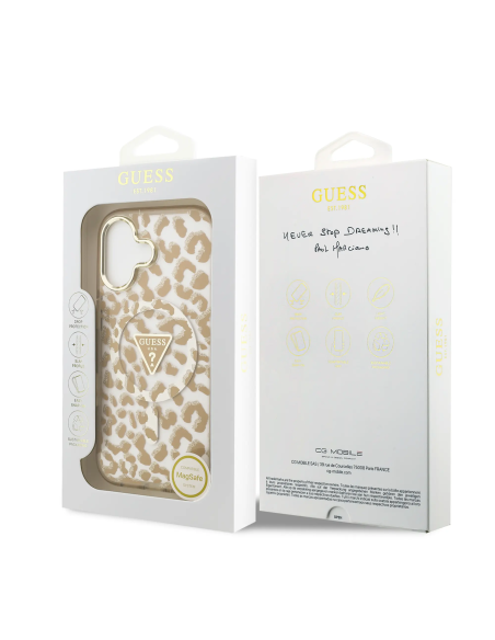 GUESS Case for iPhone 17 with MagSafe and Leopard Print (Camel)