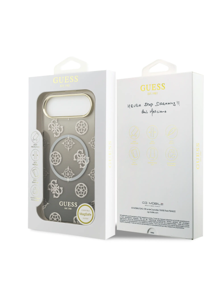 GUESS – Funda iPhone 17 Air (PC+TPU) con MagSafe Estampado Peonía con Brillos en Color Negro