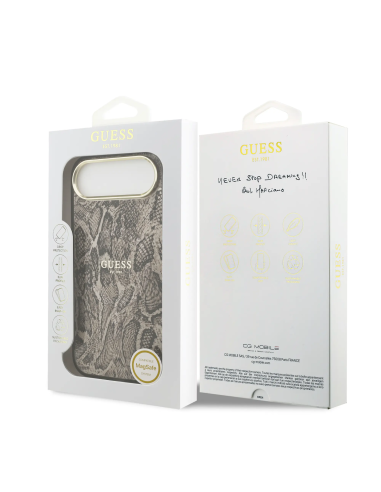 GUESS – Funda iPhone 17 Air (PC+TPU) con MagSafe y Estampado Pitón en Color Marrón