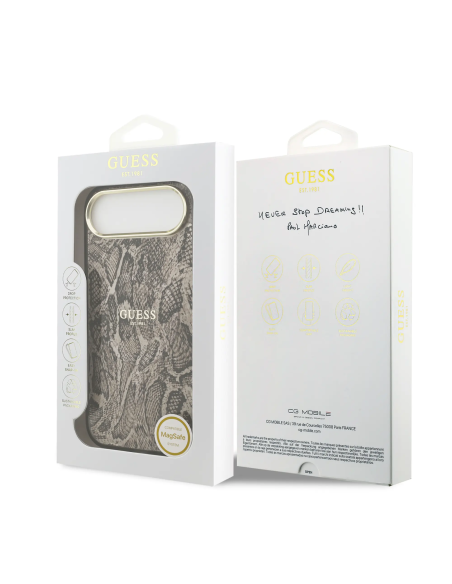 GUESS – Funda iPhone 17 Air (PC+TPU) con MagSafe y Estampado Pitón en Color Marrón