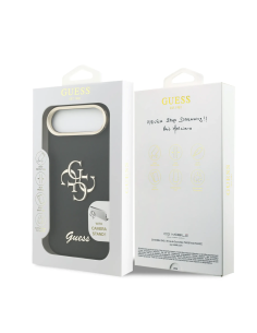 GUESS – Funda iPhone 17 Air con Efecto Granulado Negro Logo y Soporte Integrado