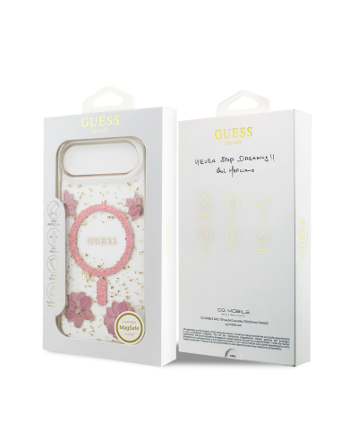 GUESS – Funda iPhone 17 Air con MagSafe y Estampado de Flores Rosas con Detalles Dorados