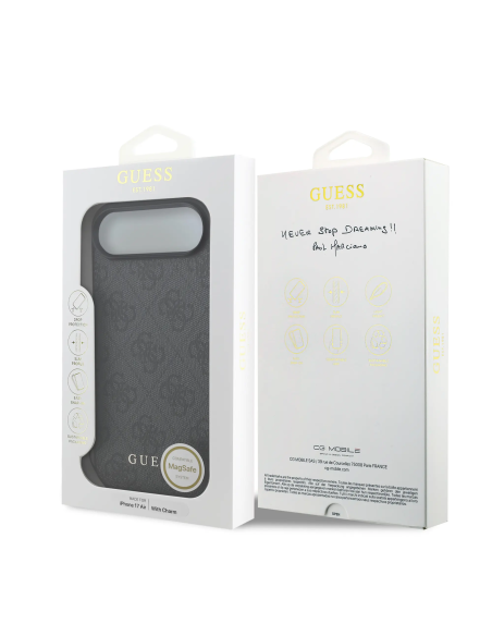 GUESS – Funda iPhone 17 Air en Color Negro con Logo 4G y Charm Dorado