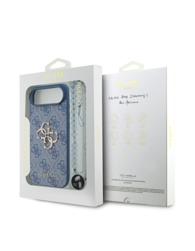 Funda Guess iPhone 17 Air de Polipiel Azul con Logo 4G Clásico y Correa de Perlas
