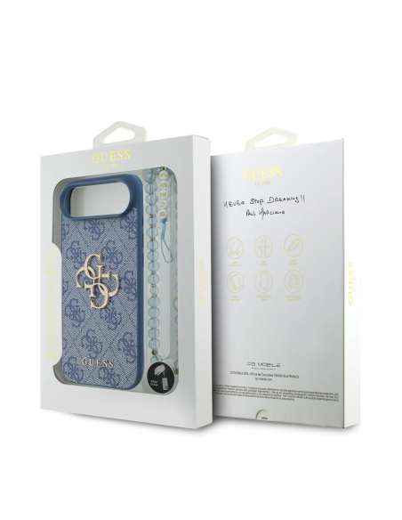 Funda Guess iPhone 17 Air de Polipiel Azul con Logo 4G Clásico y Correa de Perlas