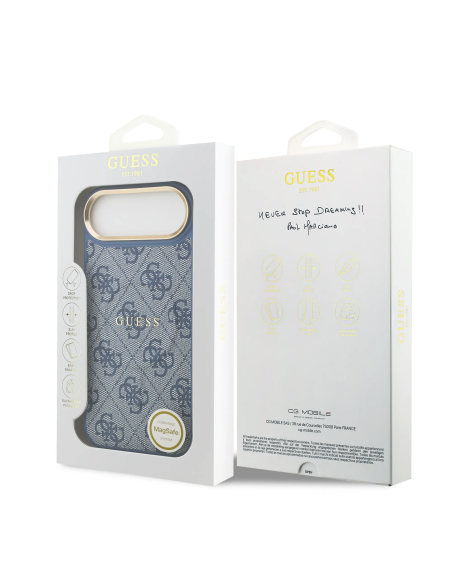 GUESS – Funda iPhone 17 Air en Polipiel Azul con MagSafe y Logo Clásico