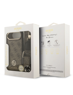 Funda GUESS iPhone 17 Air de Polipiel Marrón con Logo Strass y Correa Ancha
