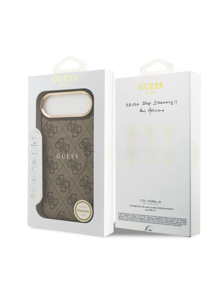GUESS – Funda iPhone 17 Air en Polipiel Marrón con MagSafe y Logo Clásico