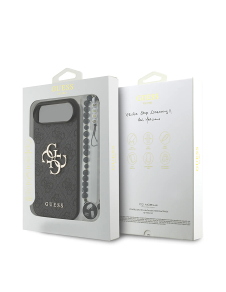 GUESS Case for iPhone 17 Air with Pearl Strap, PU Finish and 4G Logo (Black)