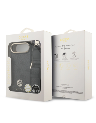 GUESS – Funda iPhone 17 Air en Polipiel Negra con Logo de Strass y Correa Ancha