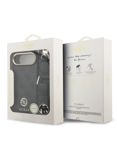 GUESS – Funda iPhone 17 Air en Polipiel Negra con Logo de Strass y Correa Ancha