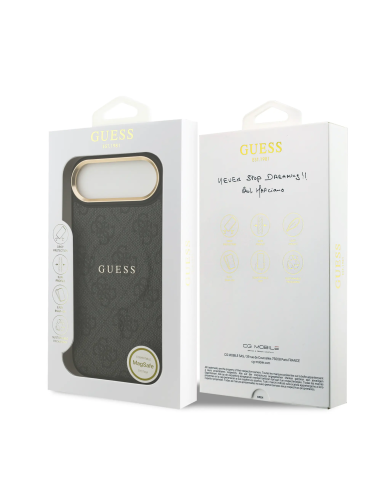 GUESS – Funda iPhone 17 Air en Polipiel Negra con MagSafe y Logo Clásico