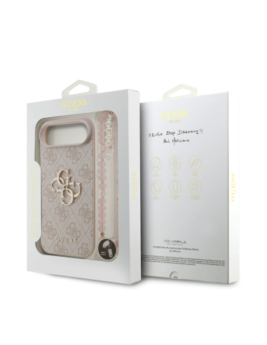 GUESS Case for iPhone 17 Air with Pearl Strap, PU Finish and 4G Logo (Pink)
