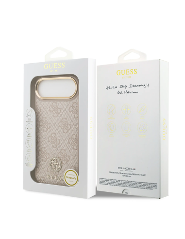 GUESS – Funda iPhone 17 Air en Polipiel Rosa con Logo 4G de Strass